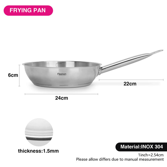 304Stainless Steel Frying Pan 24cm Professional Grade Pans For Cooking Cooking Pot For All Stove Types