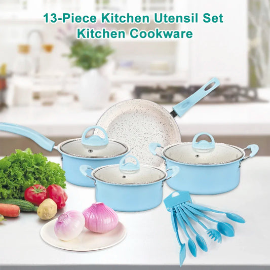 13-Pieces/Set Non-Stick Pots And Pans Set Kitchen Utensil Set Milk Pot Frying Pan Kitchen Cookware Gifts for Friends and Family
